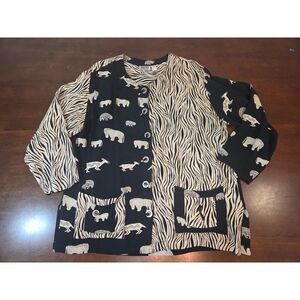 Vtg Chicos Design Safari Zebra Animal Print button up light top Womens Size 2
